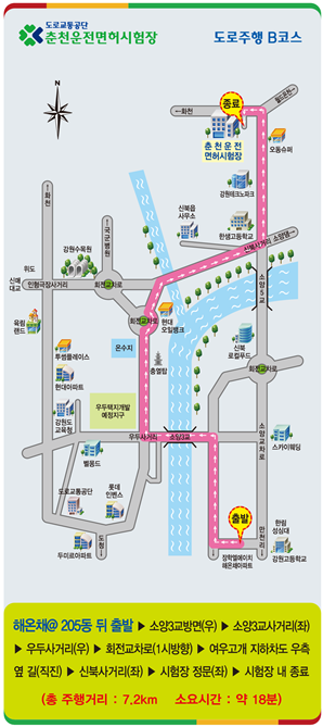 춘천운전면허시험장 도로주행 시험 B코스 분석하기 - 2. 코스 약도