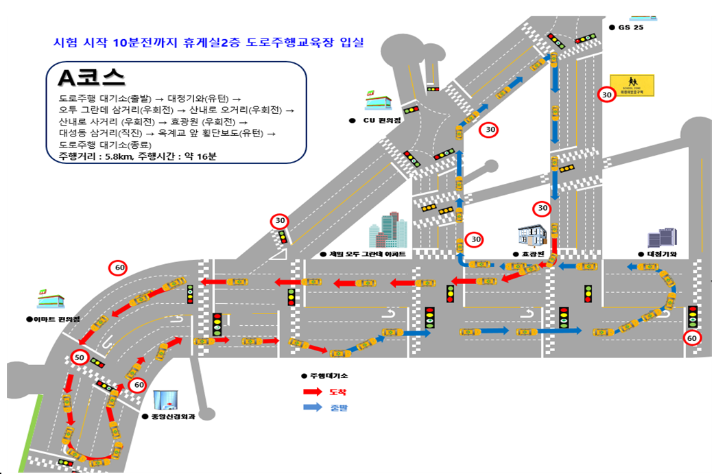 대전운전면허시험장 도로주행 시험 A코스 분석하기 - 2. 코스 약도