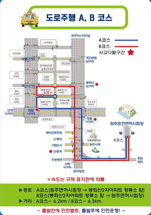 원주운전면허시험장 도로주행 시험 B코스 분석하기 - 2. 코스 약도