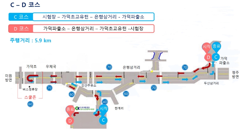 청주운전면허시험장 도로주행 시험 D코스 분석하기 - 2. 코스 약도